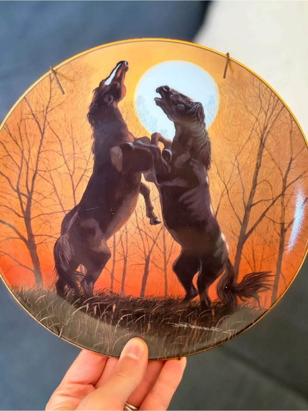 Danbury Mint White Plate - Stallions at Sunrise Back Marking